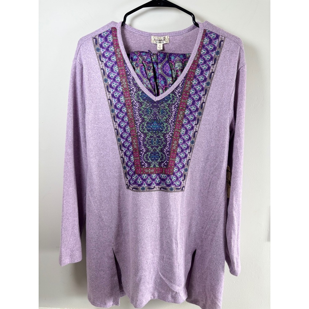 One World Live and Let Live Womens Purple Paisley Tunic Top and Leggings Set S